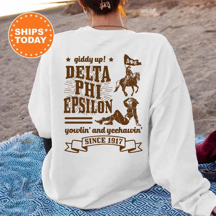 Delta Phi Epsilon Giddy Up Cowgirl Sorority Sweatshirt | DPHIE Western Sweatshirt | Greek Apparel | Big Little | Country Sweatshirt 16340g