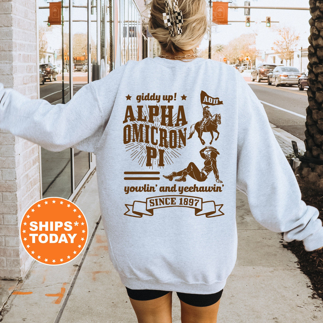 Alpha Omicron Pi Giddy Up Cowgirl Sorority Sweatshirt | Alpha O Western Sweatshirt | Sorority Apparel | Big Little Reveal Gift
