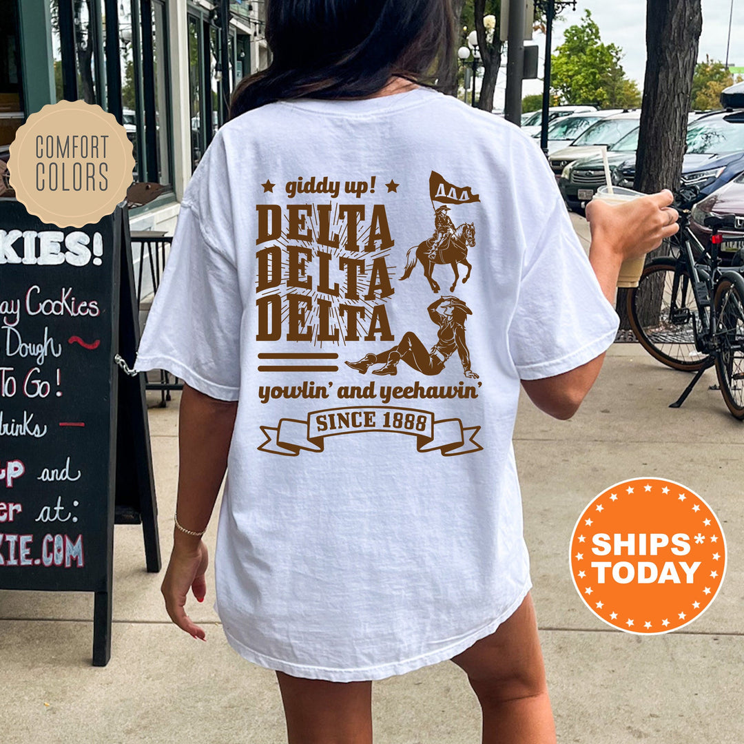 Delta Delta Delta Giddy Up Cowgirl Sorority T-Shirt | Tri Delta Western Theme Shirt | Big Little Gift | Comfort Colors Shirt _ 16338g