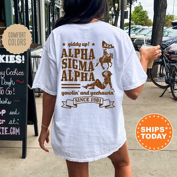 Alpha Sigma Alpha Giddy Up Cowgirl Sorority T-Shirt | Sorority Western Theme Shirt | Big Little Gift | Comfort Colors Country Shirt _ 16334g