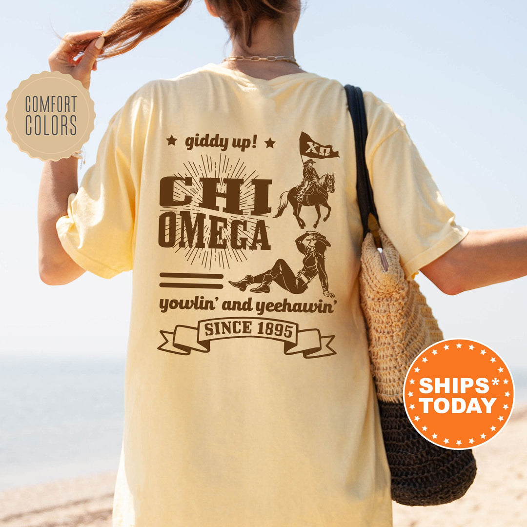 Chi Omega Giddy Up Cowgirl Sorority T-Shirt | Chi O Western Theme Shirt | Big Little Gift | Comfort Colors | Country Style Shirt _ 16337g