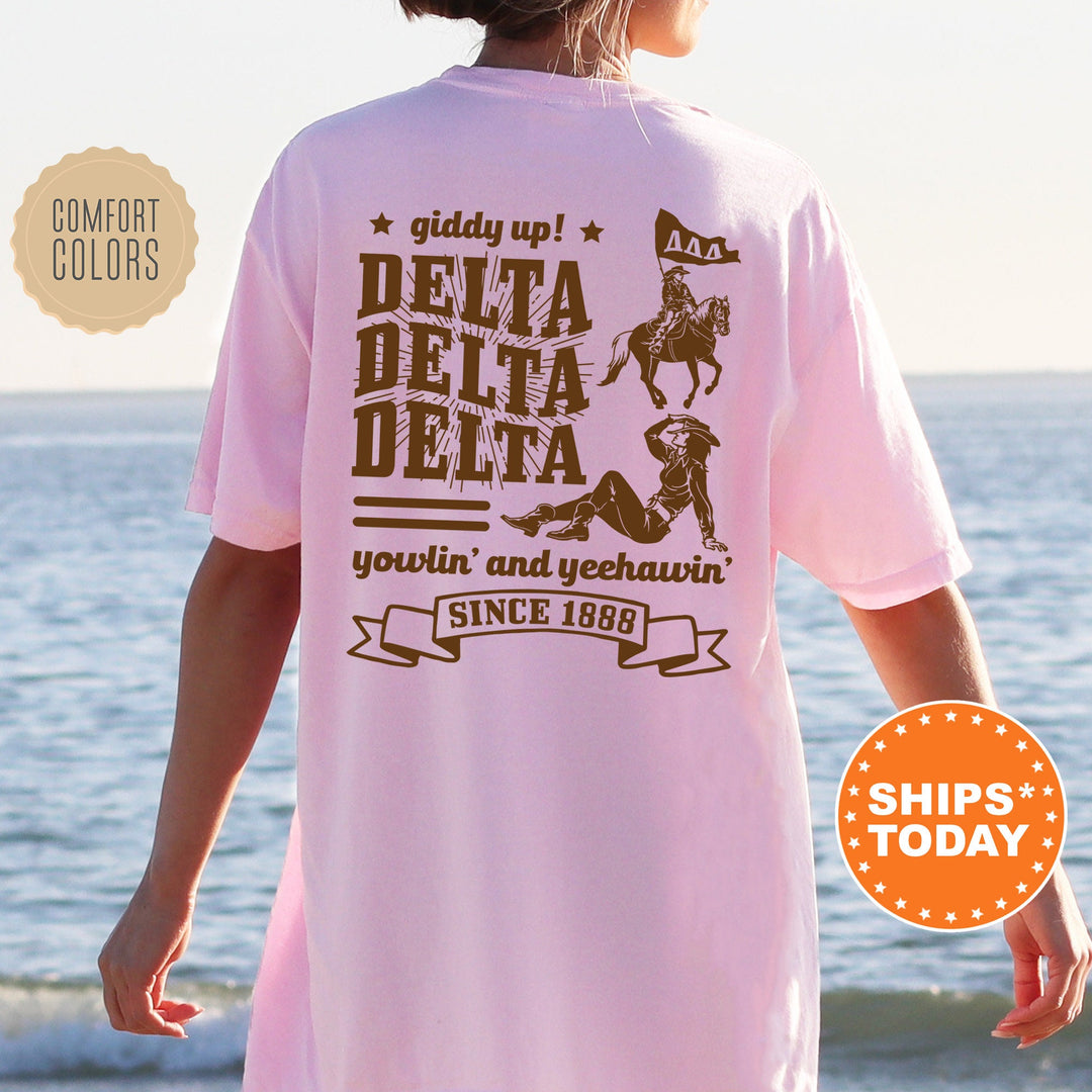 Delta Delta Delta Giddy Up Cowgirl Sorority T-Shirt | Tri Delta Western Theme Shirt | Big Little Gift | Comfort Colors Shirt _ 16338g
