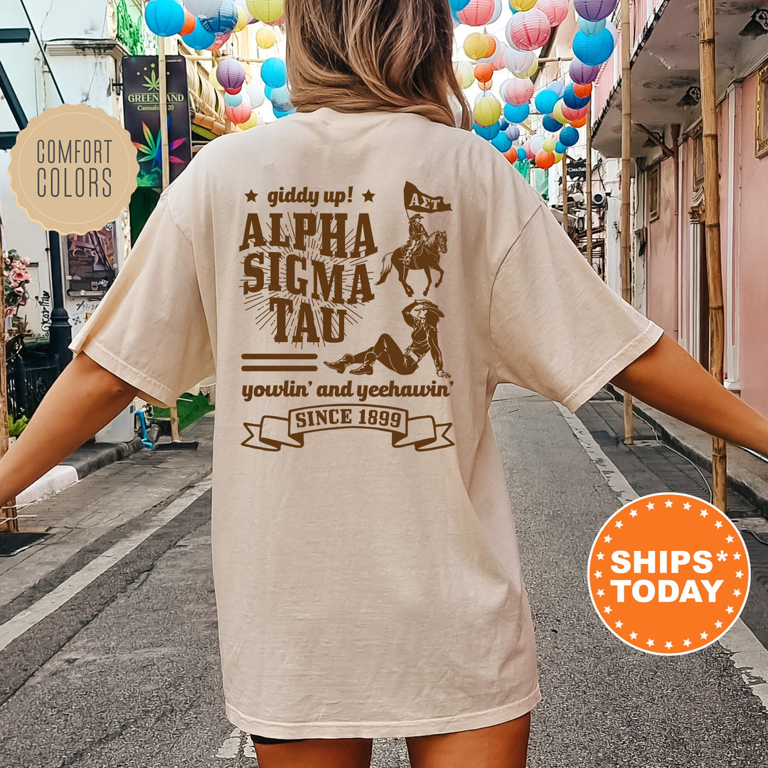 Alpha Sigma Tau Giddy Up Cowgirl Sorority T-Shirt | Sorority Western Theme Shirt | Big Little Gift | Comfort Colors Country Shirt _ 16335g