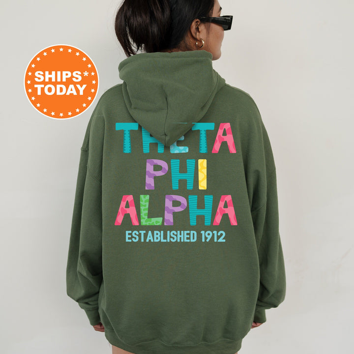 Theta Phi Alpha Papercut Sorority Sweatshirt | Theta Phi Fun Letters Sweatshirt | Big Little Sorority Reveal Sorority Gift | Greek Apparel
