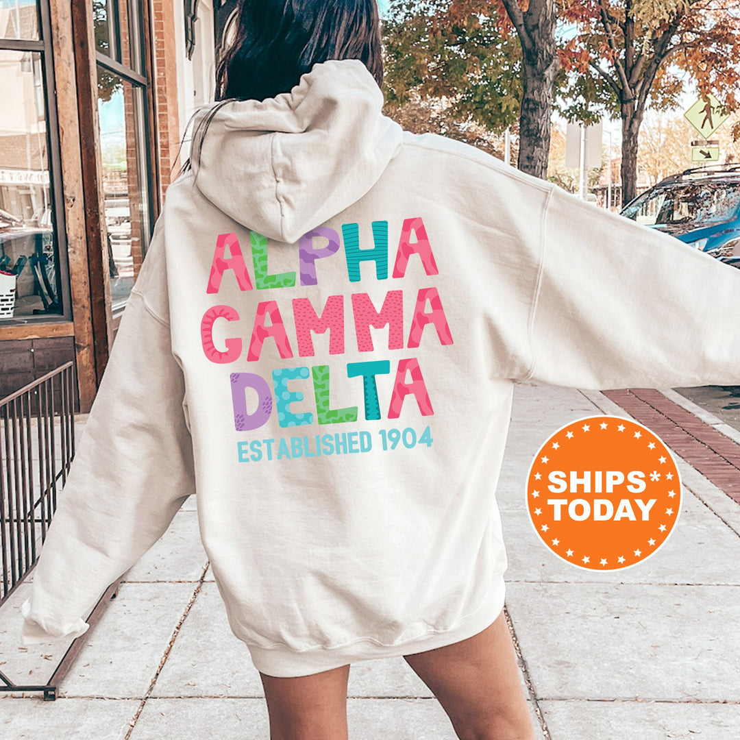 Alpha Gamma Delta Papercut Sorority Sweatshirt | Alpha Gam Fun Letters Sweatshirt | Big Little Sorority Gifts | Custom Greek Apparel