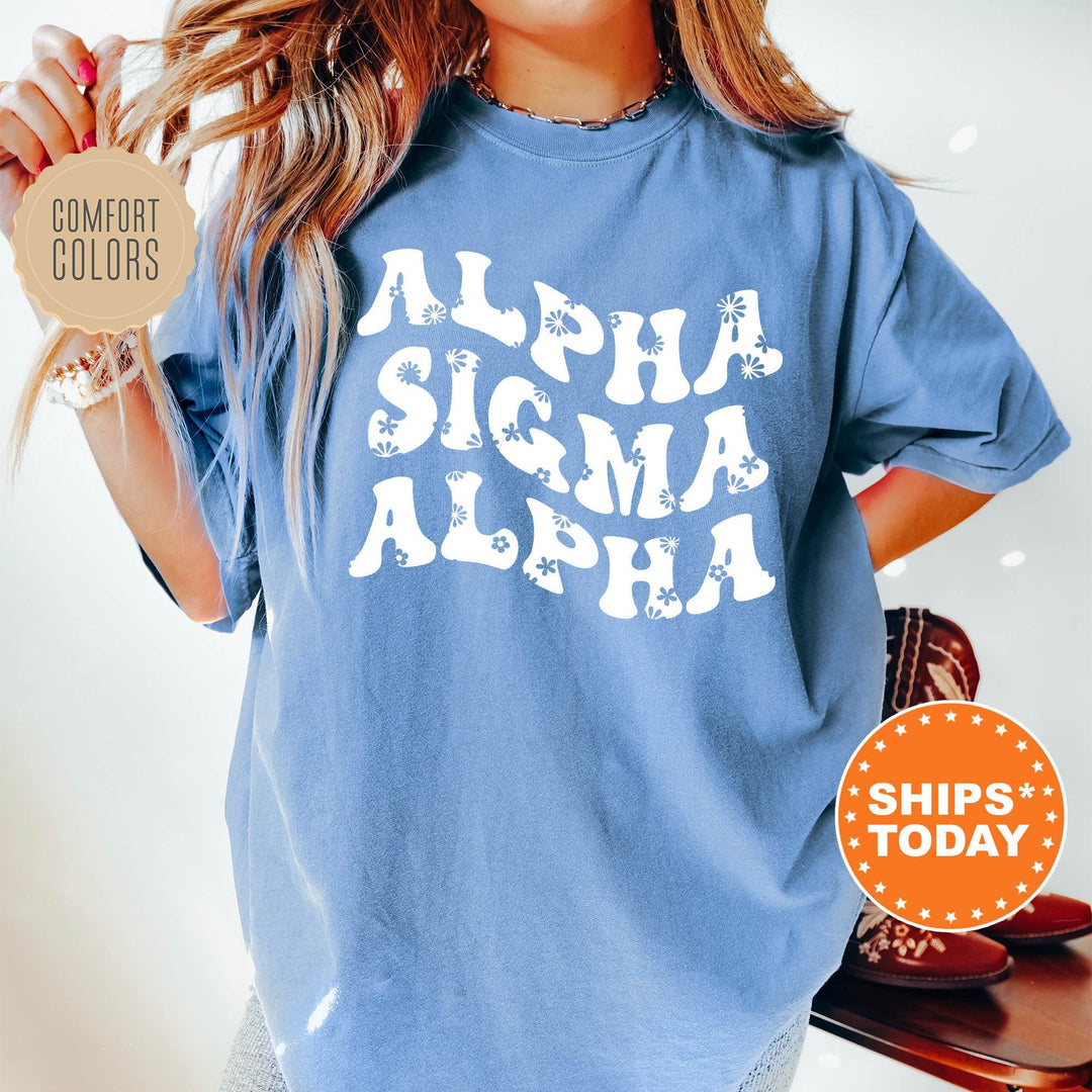 Alpha Sigma Alpha Floral Hippie Comfort Colors Sorority T-Shirt | Alpha Sigma Alpha Floral Shirt | Big Little Shirt | Sorority Merch