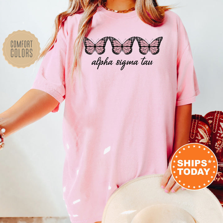 Alpha Sigma Tau Blooming Butterfly Sorority T-Shirt | Alpha Sigma Tau Comfort Colors Tee | Big Little Reveal | Sorority Gifts _ 5319g