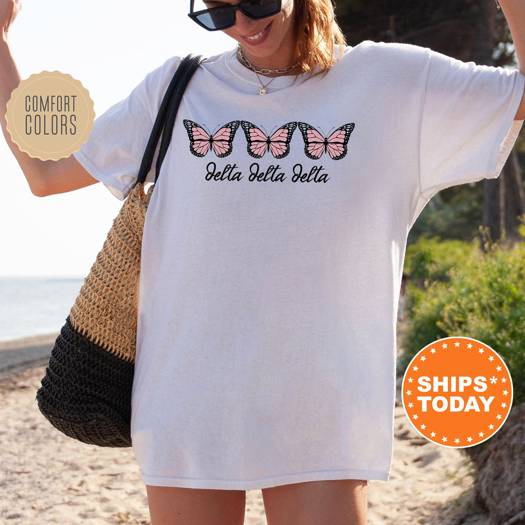 Delta Delta Delta Blooming Butterfly Sorority T-Shirt | Tri Delta Comfort Colors Tee | Big Little Reveal | Trendy Butterfly Sorority Shirt _ 5322g