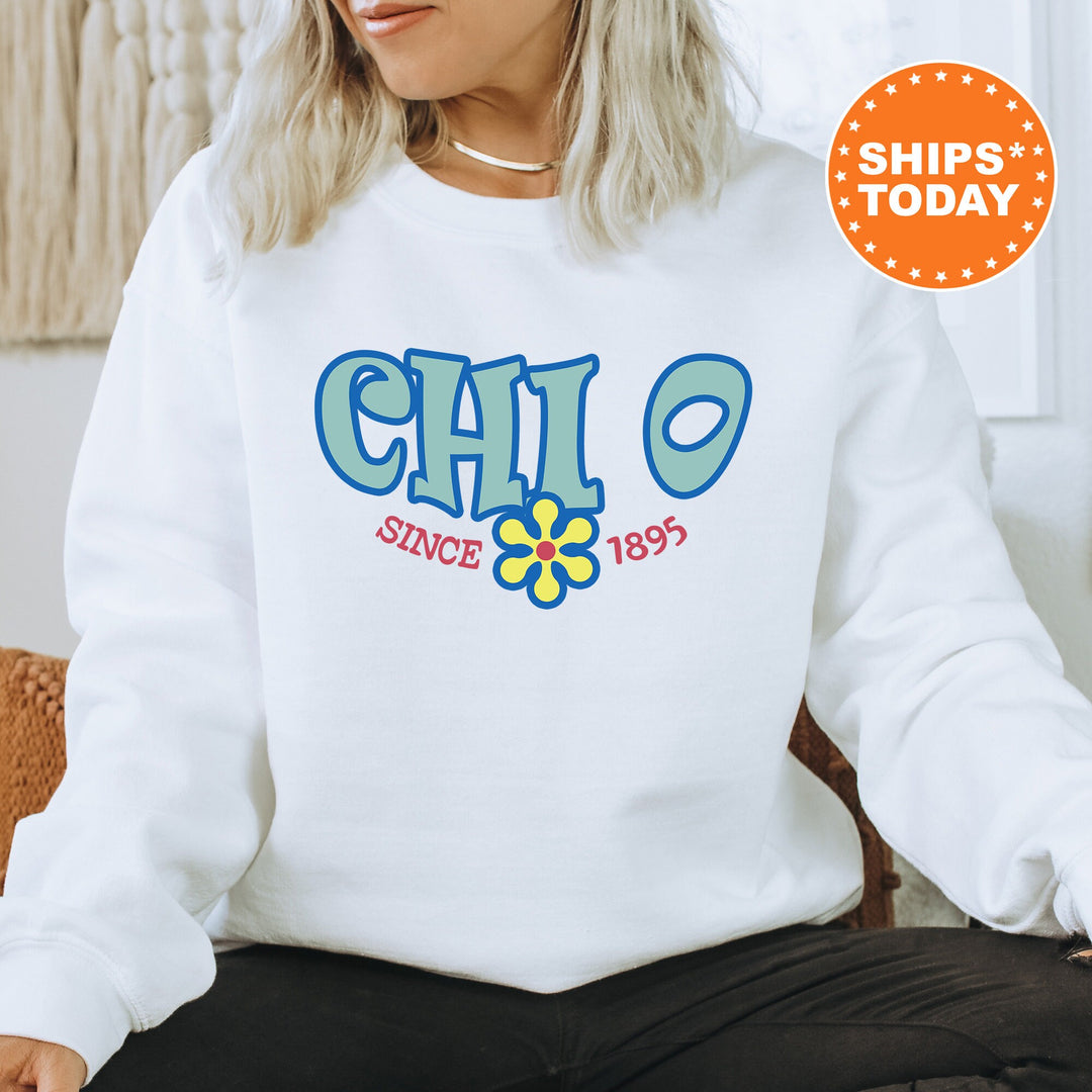 Chi Omega Outlined In Blue Sorority Sweatshirt | Chi Omega Hoodie | Chi O Sweatshirt | XO Greek Apparel | Big Little | Sorority Gift