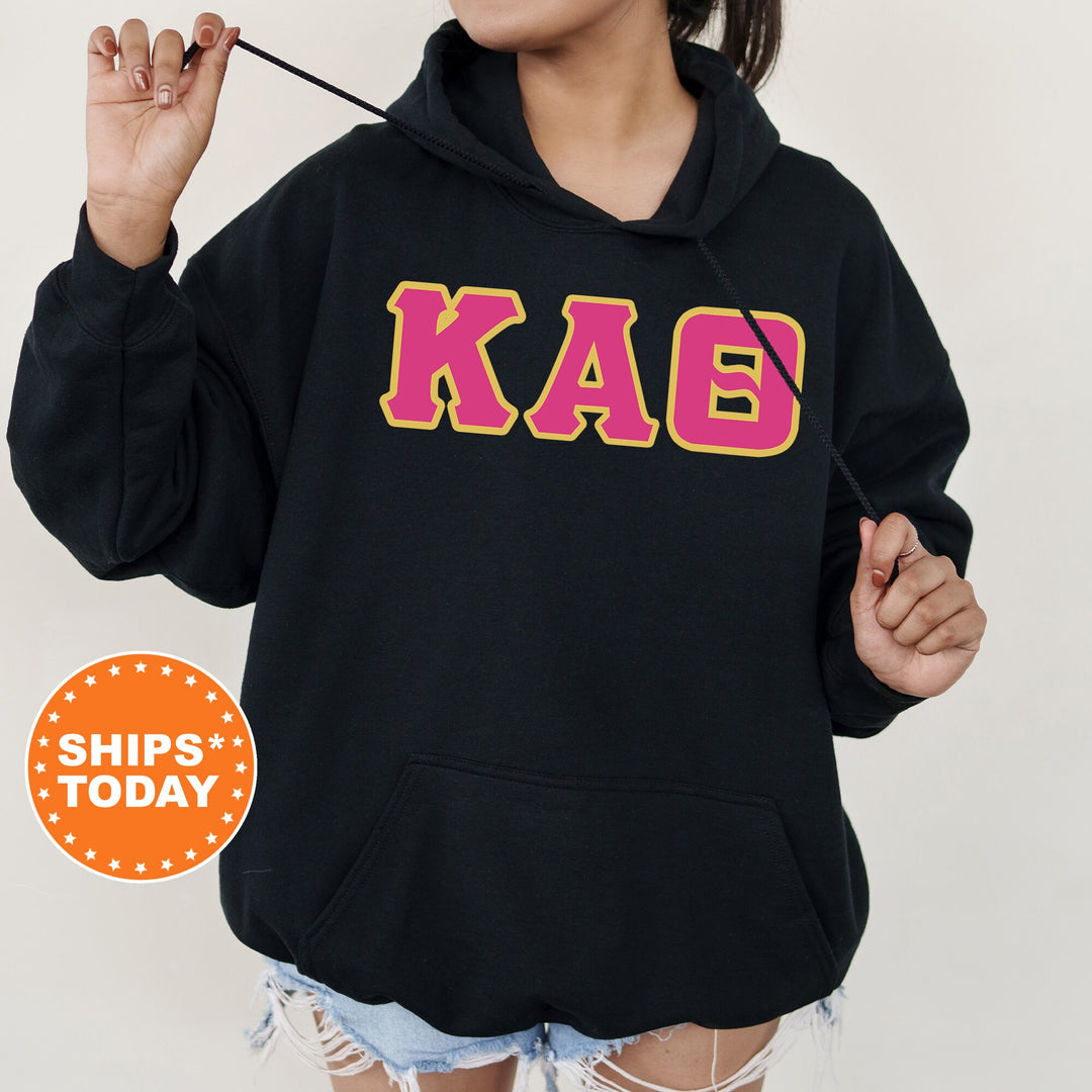 Kappa Alpha Theta Pink and Gold Sorority Sweatshirt | Kappa Alpha Theta Sweatshirt | Theta Greek Letters | Big Little | Theta Hoodie 5275g