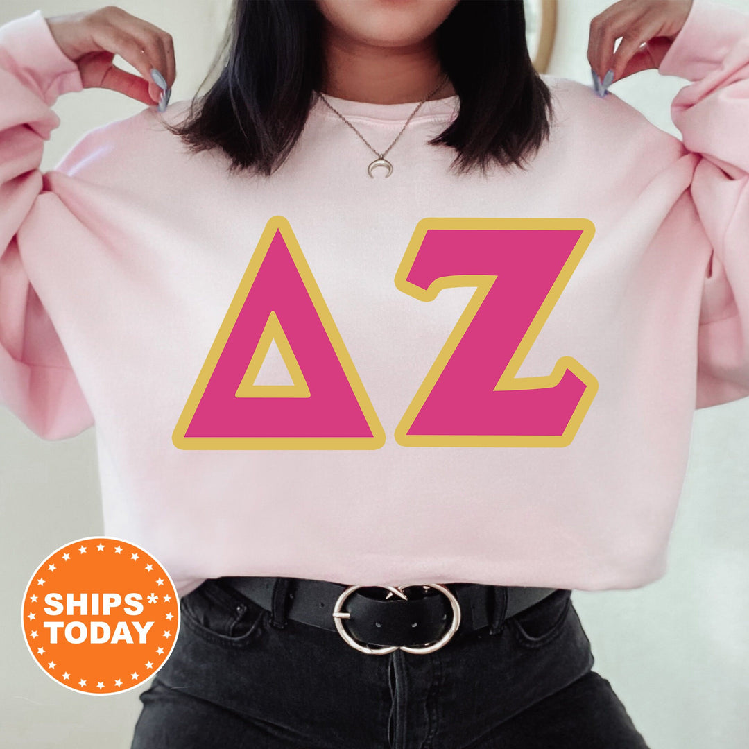 Delta Zeta Pink and Gold Sorority Sweatshirt | Delta Zeta Sweatshirt | Dee Zee Greek Letters | Big Little Reveal | Delta Zeta Hoodie