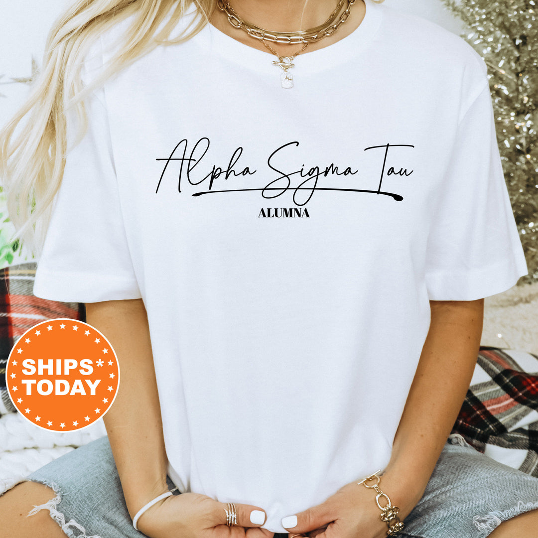 Alpha Sigma Tau Alumna Cursive Sorority T-Shirt | Alpha Sigma Tau Alumna Shirt | Homecoming Shirt | Sorority Gifts | Comfort Colors  _ 7261g