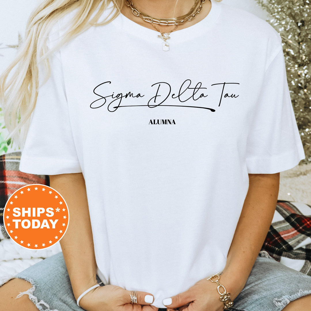 Sigma Delta Tau Alumna Cursive Sorority T-Shirt | Sig Delt Alumna Shirt | Homecoming Shirt | Sorority Gifts | Comfort Colors Shirt _ 7275g