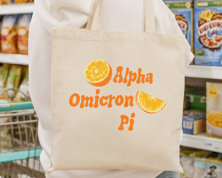 Alpha Omicron Pi Oranges Sorority Tote Bag | Alpha O Canvas Tote Bag | AOII Sorority Merch | Big Little Gifts | College Beach Bag _ 16228g