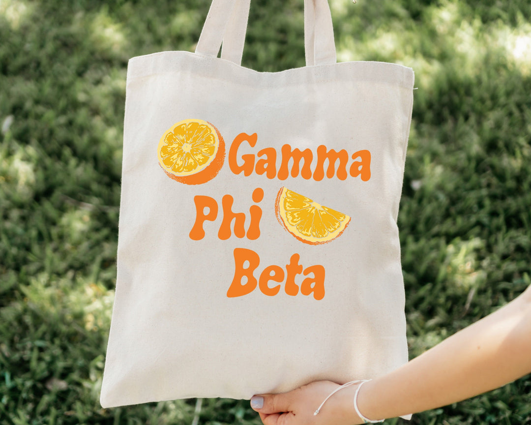 Gamma Phi Beta Oranges Sorority Tote Bag | Gamma Phi Canvas Tote Bag | GPHI Sorority Merch | Big Little Gifts | College Beach Bag _ 16238g