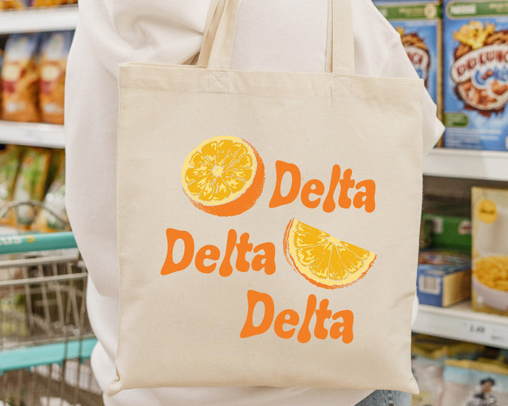 Delta Delta Delta Oranges Sorority Tote Bag | Tri Delta Canvas Tote Bag | Sorority Merch | Big Little Gifts | College Beach Bag _ 16234g