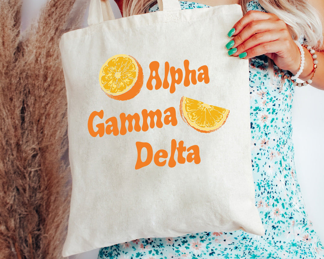 Alpha Gamma Delta Oranges Sorority Tote Bag | Alpha Gam Canvas Tote Bag | AGD Sorority Merch | Big Little Gifts | College Beach Bag _ 16227g