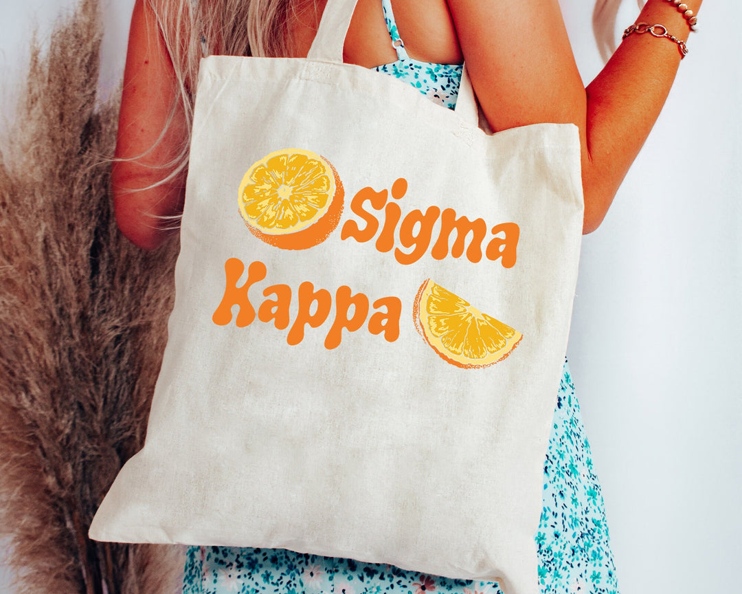 Sigma Kappa Oranges Sorority Tote Bag | Sig Kap Canvas Tote Bag | Sorority Merch | Big Little Sorority Gifts | College Beach Bag _ 16246g