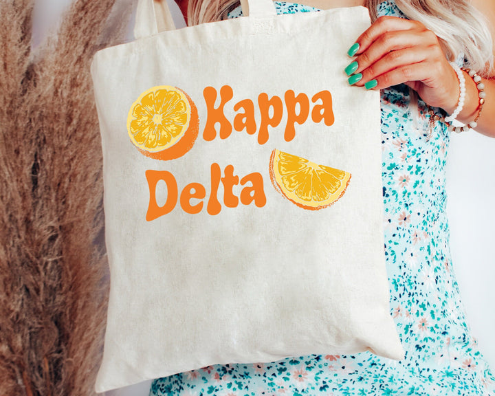 Kappa Delta Oranges Sorority Tote Bag | Kay Dee Canvas Tote Bag | Sorority Merch | Big Little Sorority Gifts | College Beach Bag _ 16240g