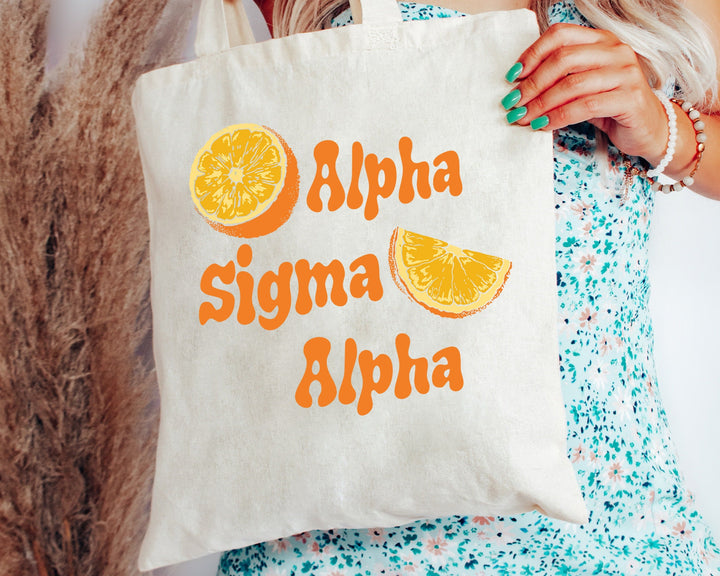 Alpha Sigma Alpha Oranges Sorority Tote Bag | Canvas Tote Bag | Sorority Merch | Big Little Sorority Gifts | College Beach Bag _ 16230g