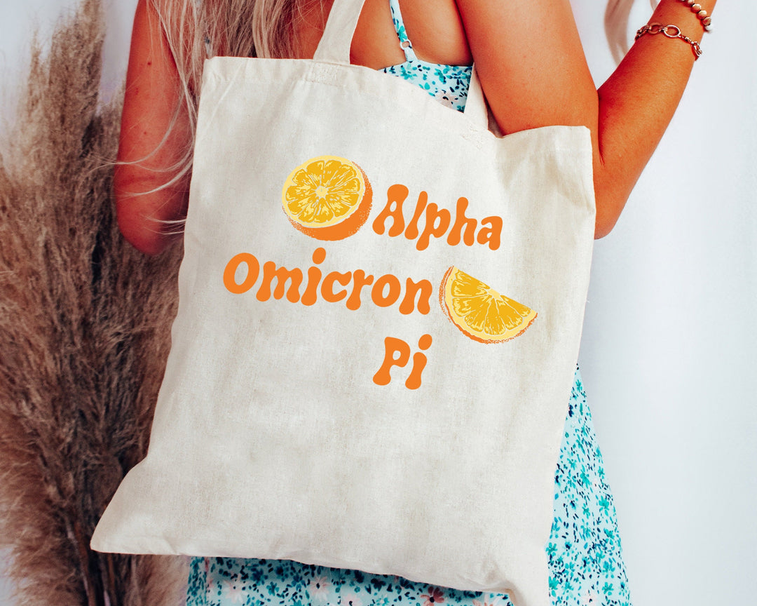 Alpha Omicron Pi Oranges Sorority Tote Bag | Alpha O Canvas Tote Bag | AOII Sorority Merch | Big Little Gifts | College Beach Bag _ 16228g