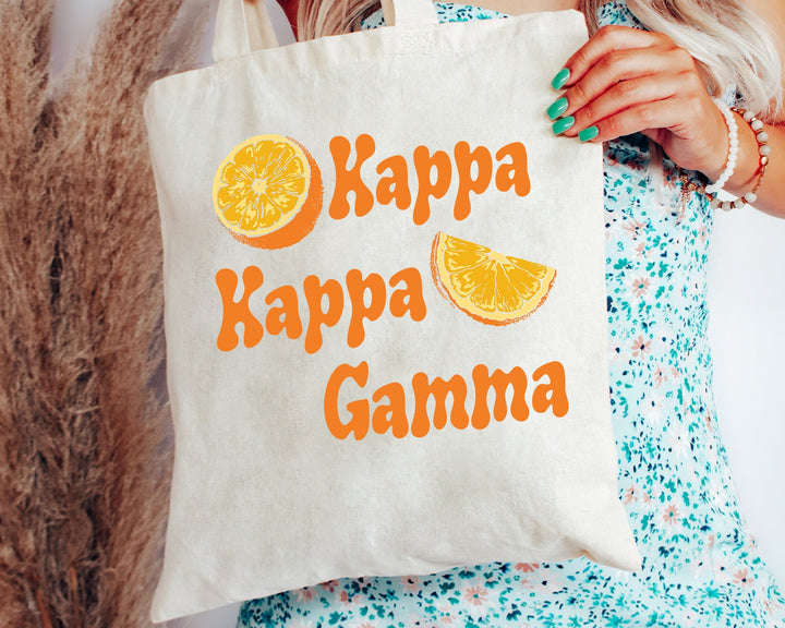 Kappa Kappa Gamma Oranges Sorority Tote Bag | KAPPA Canvas Tote Bag | Sorority Merch | Big Little Sorority Gift | College Beach Bag _ 16241g