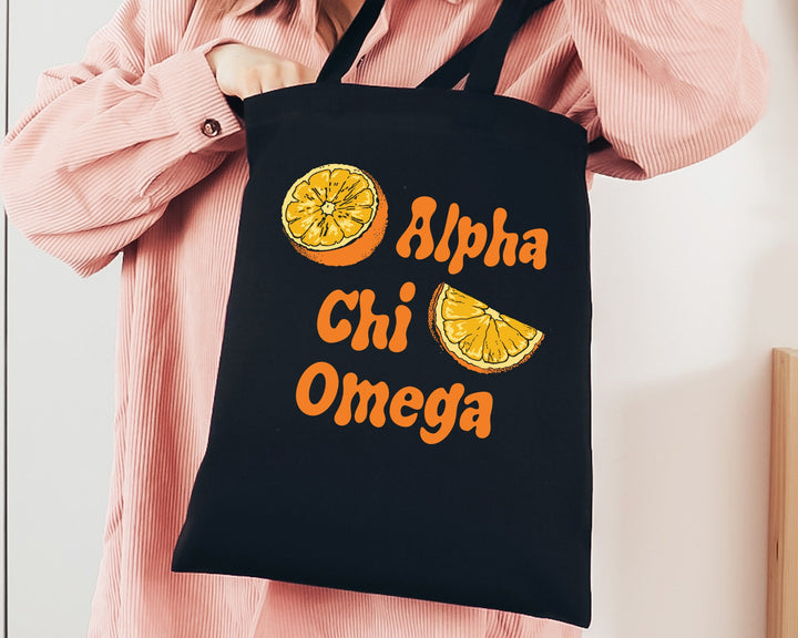 Alpha Chi Omega Oranges Sorority Tote Bag | Alpha Chi Canvas Tote Bag | Sorority Merch | Big Little Sorority | College Beach Bag _ 16225g