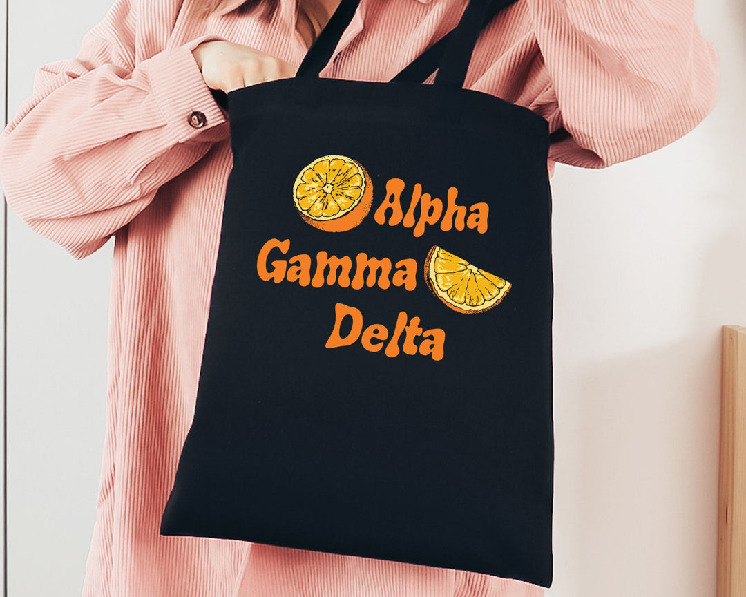 Alpha Gamma Delta Oranges Sorority Tote Bag | Alpha Gam Canvas Tote Bag | AGD Sorority Merch | Big Little Gifts | College Beach Bag _ 16227g