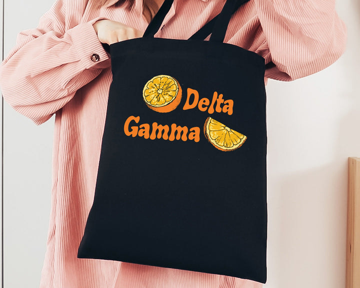 Delta Gamma Oranges Sorority Tote Bag | Dee Gee Canvas Tote Bag | Sorority Merch | Big Little Sorority Gifts | College Beach Bag _ 16235g
