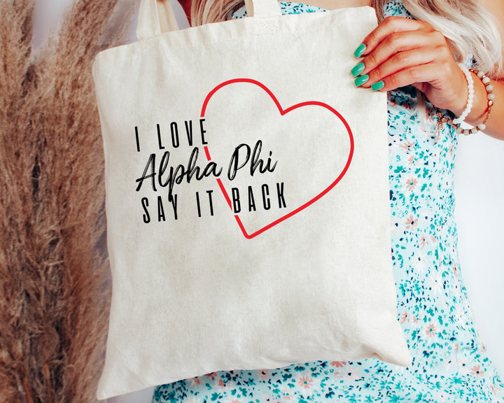 Alpha Phi Say It Back Sorority Tote Bag | APHI Beach Bag | Sorority Merch | Big Little Gift | Sorority Bag | Canvas Tote Bag _ 15006g