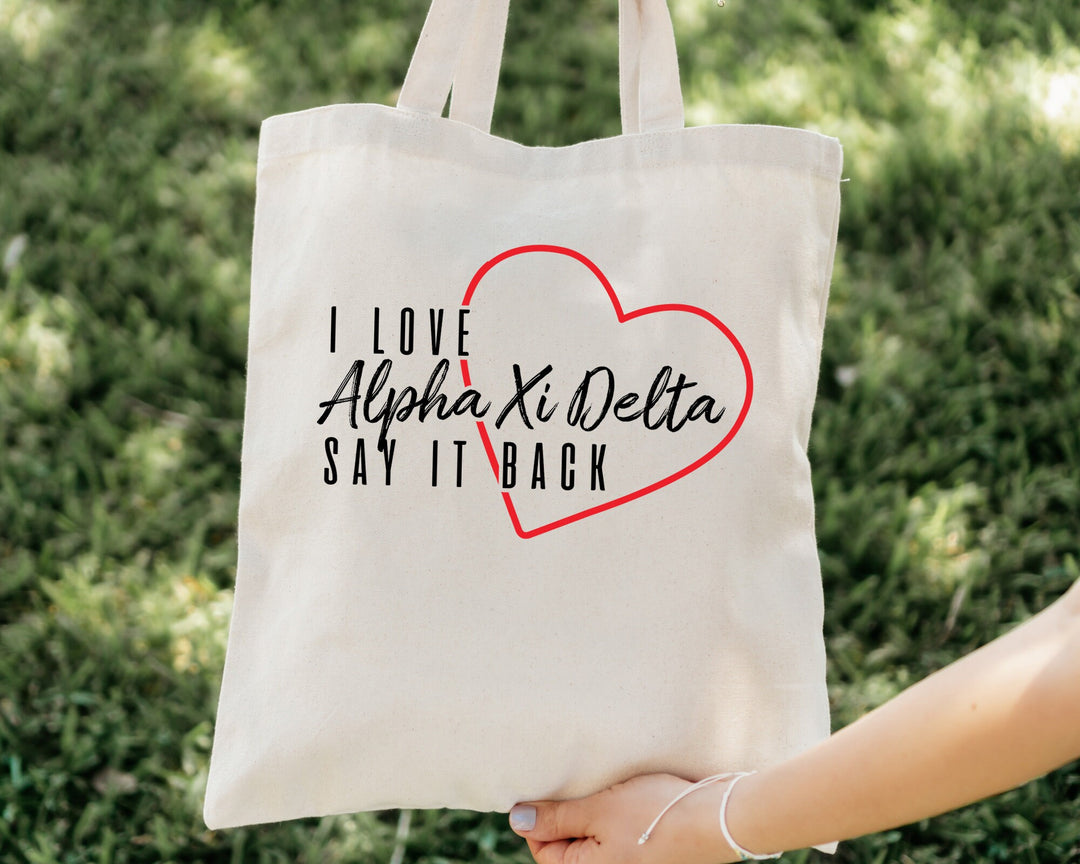 Alpha Xi Delta Say It Back Sorority Tote Bag | AXID Beach Bag | Sorority Merch | Alpha Xi Big Little Sorority Bag | Canvas Tote Bag _ 15009g
