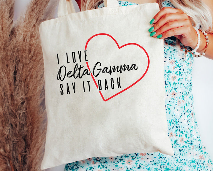 Delta Gamma Say It Back Sorority Tote Bag | Dee Gee Beach Bag | Sorority Merch | Big Little Gift | Sorority Bag | Canvas Tote Bag _ 15012g
