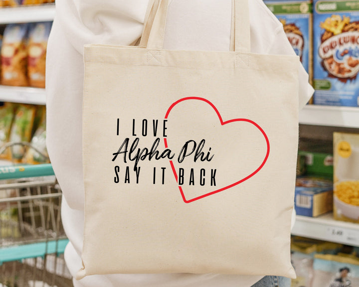 Alpha Phi Say It Back Sorority Tote Bag | APHI Beach Bag | Sorority Merch | Big Little Gift | Sorority Bag | Canvas Tote Bag _ 15006g
