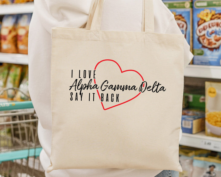 Alpha Gamma Delta Say It Back Sorority Tote Bag | Alpha Gam Beach Bag | Sorority Merch | Big Little Sorority Bag | Canvas Tote Bag _ 15004g