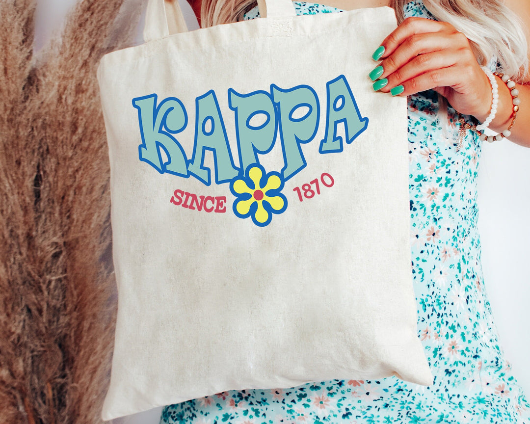 Kappa Kappa Gamma Outlined In Blue Sorority Tote Bag | KAPPA Beach Bag | KAPPA College Sorority Laptop Bag | Canvas Tote Bag _ 15356g