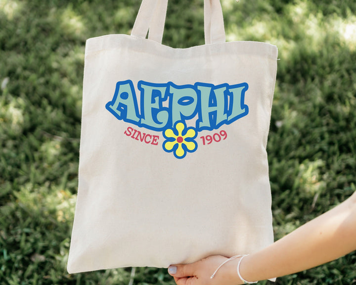 Alpha Epsilon Phi Outlined In Blue Sorority Tote Bag | AEPHI Beach Bag | AEPHI College Sorority Laptop Bag | Canvas Tote Bag _ 15341g
