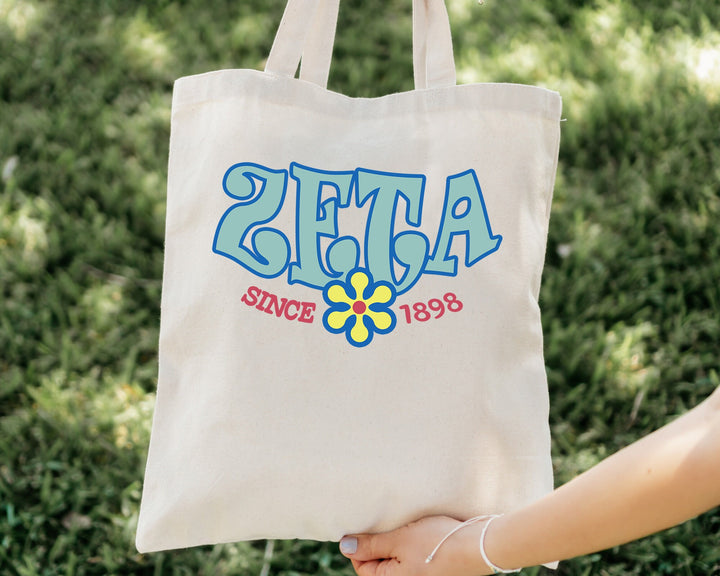 Zeta Tau Alpha Outlined In Blue Sorority Tote Bag | ZETA Beach Bag | College Sorority Laptop Bag | Canvas Tote Bag | Big Little _ 15364g