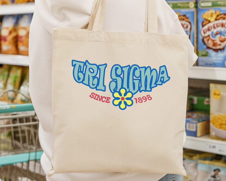 Sigma Sigma Sigma Outlined In Blue Sorority Tote Bag | Tri Sigma Beach Bag | Tri Sig College Sorority Laptop Bag | Canvas Tote Bag _ 15362g