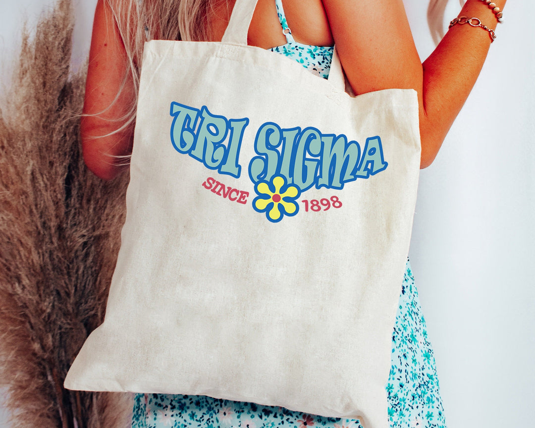 Sigma Sigma Sigma Outlined In Blue Sorority Tote Bag | Tri Sigma Beach Bag | Tri Sig College Sorority Laptop Bag | Canvas Tote Bag _ 15362g