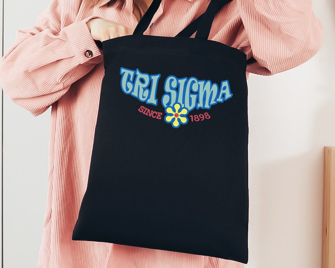 Sigma Sigma Sigma Outlined In Blue Sorority Tote Bag | Tri Sigma Beach Bag | Tri Sig College Sorority Laptop Bag | Canvas Tote Bag _ 15362g