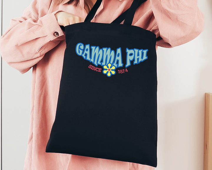 Gamma Phi Beta Outlined In Blue Sorority Tote Bag | Gamma Phi Beach Bag | GPHI College Sorority Laptop Bag | Canvas Tote Bag _ 15353g