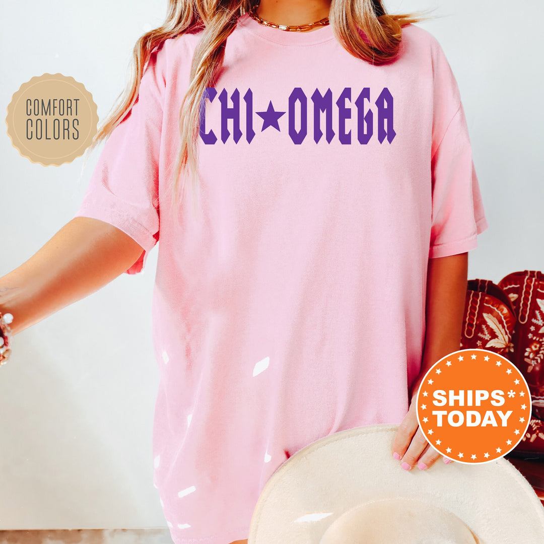 Chi Omega Rock n Roll Sorority T-Shirt | Chi O Greek Life Shirt | Big Little Sorority Gift | Trendy Comfort Colors Shirt _ 5594g