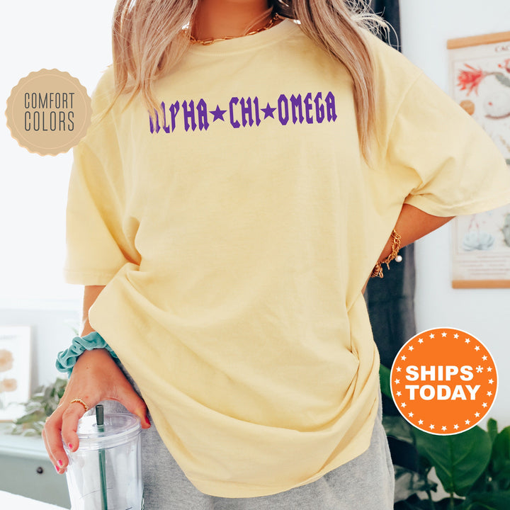 Alpha Chi Omega Rock n Roll Sorority T-Shirt | Alpha Chi Greek Life Shirt | Big Little Sorority Gift | Trendy Comfort Colors Shirt _ 5585g