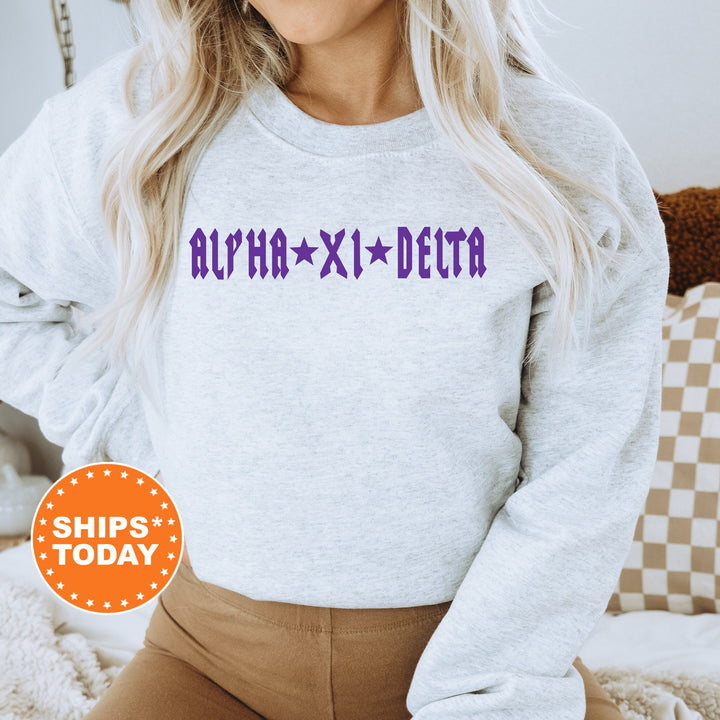 Alpha Xi Delta Rock N Roll Sorority Sweatshirt | AXID Greek Sweatshirt | Sorority Merch | Alpha Xi Big Little Gift | College Apparel _ 5593g