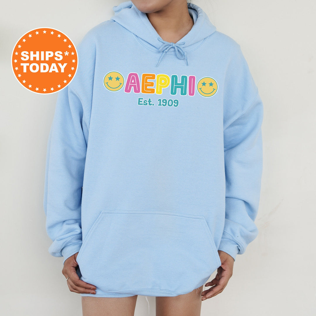 Alpha Epsilon Phi Sunny Sorority Sweatshirt | AEPHI Colorful Sweatshirt | Sorority Apparel | Big Little Reveal | Sorority Gifts _ 16823g
