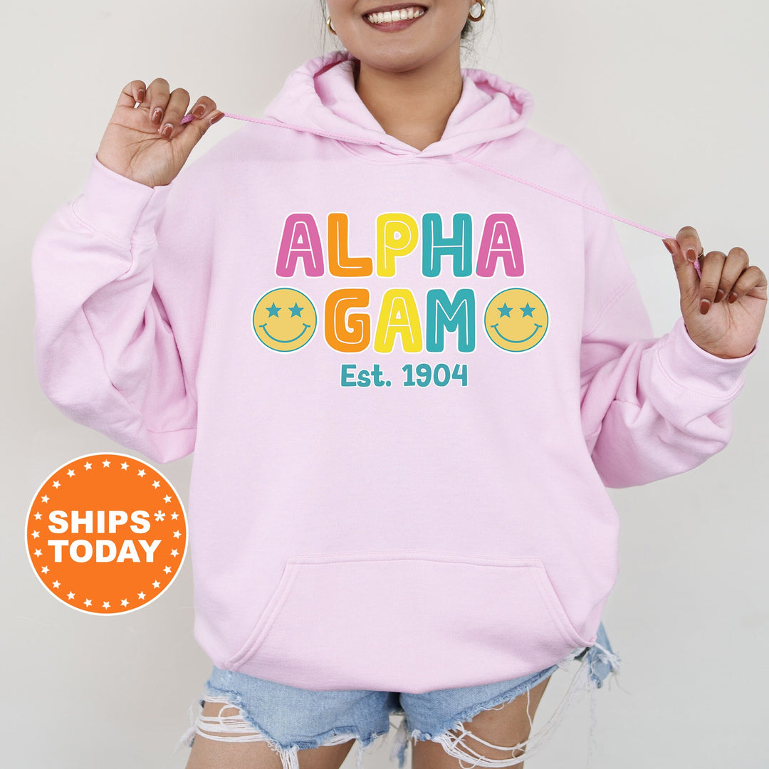 Alpha Gamma Delta Sunny Sorority Sweatshirt | Alpha Gam Colorful Sweatshirt | Sorority Apparel | Big Little Reveal | Sorority Gifts _ 16824g