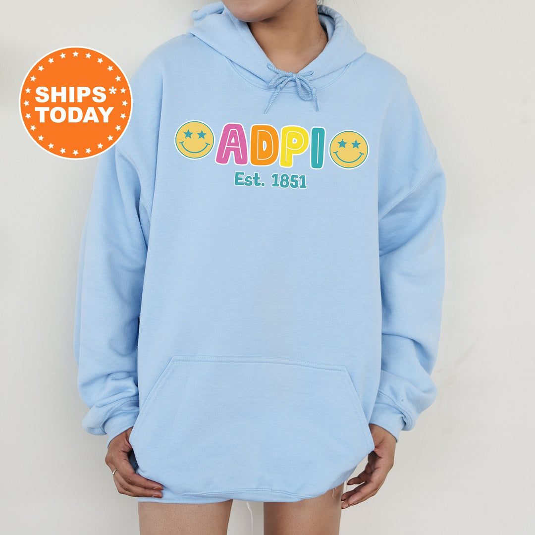 Alpha Delta Pi Sunny Sorority Sweatshirt | ADPI Colorful Sweatshirt | Sorority Apparel | Big Little Reveal | Sorority Gifts _ 16822g