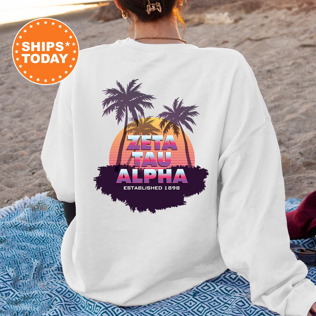 Zeta Tau Alpha Palmscape Sorority Sweatshirt | ZETA Beach Hoodies | Sorority Apparel | Big Little Reveal Gift | Greek Sweatshirt _  14199g