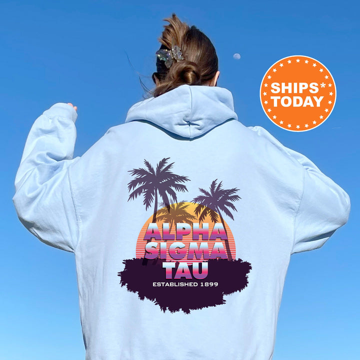 Alpha Sigma Tau Palmscape Sorority Sweatshirt | Beach Hoodies | Sorority Apparel | Big Little Reveal Gift | Greek Sweatshirt _  14181g