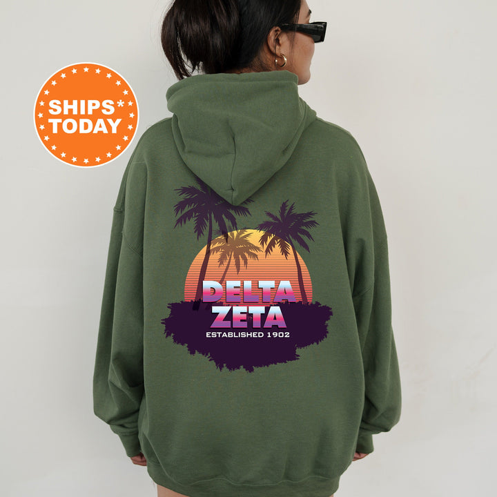 Delta Zeta Palmscape Sorority Sweatshirt | Dee Zee Beach Hoodies | Sorority Apparel | Big Little Reveal Gift | Greek Sweatshirt _  14187g